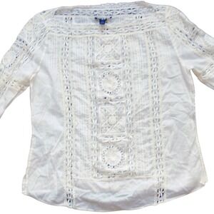 New Cond. Polo Ralph Peasant Blouse size 2 White Bohemian Style Embroidered Top